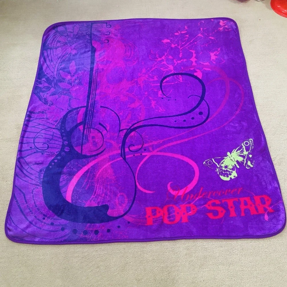 Disney Hannah Montana Guitar Purple Plush Blanket Throw 54 X 59